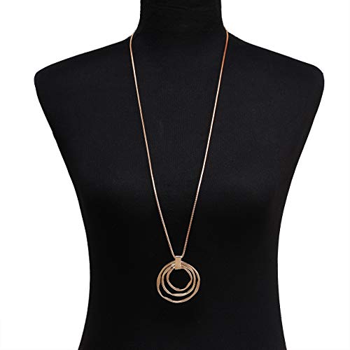NVENF Long Sweater Chain Double Circle Pendant Necklace Bold Snake Chain Women Statement Necklace - color: E Gold triple