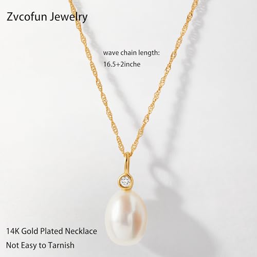 Pearl Necklaces for Women, Dainty Pearl Drop Necklace 14K Gold Plated CZ Pearls Pendant Necklace Small Gold Choker Necklaces for Women Trendy Wedding Jewelry Bridesmaids Gifts - color: Gold Plated-Wave Pearl