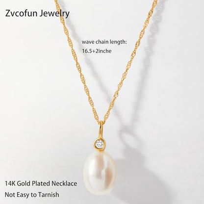Pearl Necklaces for Women, Dainty Pearl Drop Necklace 14K Gold Plated CZ Pearls Pendant Necklace Small Gold Choker Necklaces for Women Trendy Wedding Jewelry Bridesmaids Gifts - color: Gold Plated-Wave Pearl