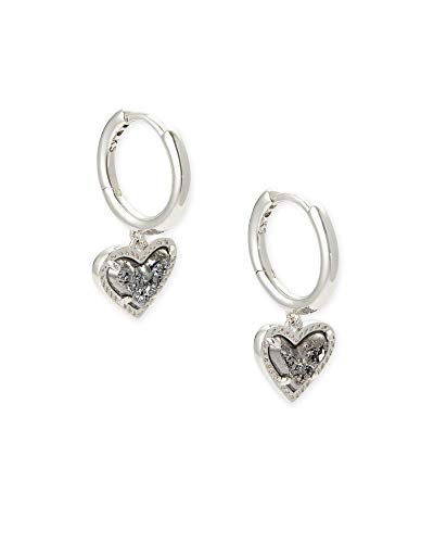 Kendra Scott Ari Heart Huggie Earrings for Women, Fashion Jewelry - color: RHODIUM - PLATINUM DRUSY