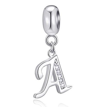 26 Letter Pendant Charms, Polished 925 Sterling Silver Complete Initial A-Z Dangling CZ Stone Alphabet Beads, fits European Bracelet Necklace, Gift for Mother/Father/Daughter/Son/Sister/Aunt - color: Letter A CZ Pendant Charm