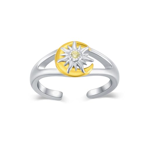 Midari Toe Rings for Women 925 Sterling Silver Hypoallergenic Adjustable Open Band Ring for Women Summer Beach Open Toe Jewelry Foot Jewelry - color: Sun Moon Toe Ring-2, size: Adjustable