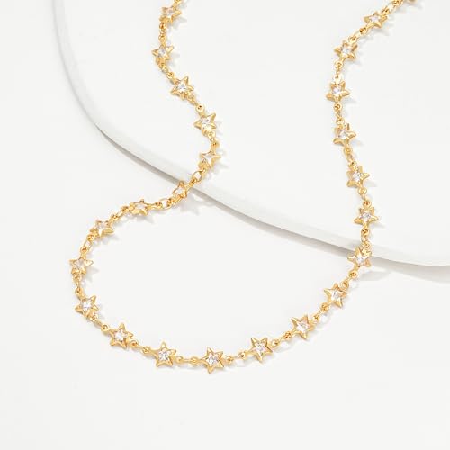 MTMY Beaded Necklaces for Women 14K Gold Plated Dainty Colorful Green/Rose Beaded Pearl Choker Necklace Delicate Boho Choker Necklace Jewelry Gift - style: Star chain