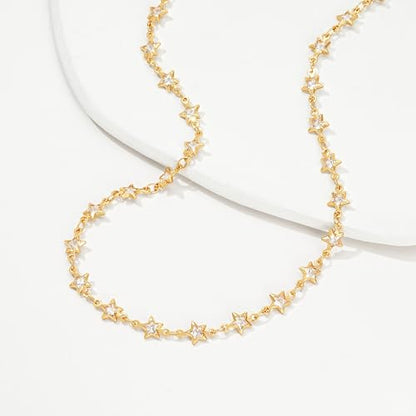 MTMY Beaded Necklaces for Women 14K Gold Plated Dainty Colorful Green/Rose Beaded Pearl Choker Necklace Delicate Boho Choker Necklace Jewelry Gift - style: Star chain