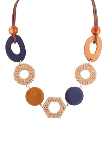 MINACHI Handmade Braided Necklace for Women, Wooden Beads, Rattan Charm, Vintage Style, Gift Jewelry - style: Necklace NECK.006
