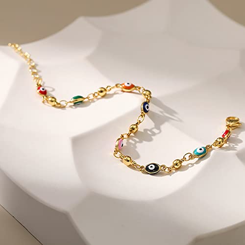 Dainty Gold Bracelets for Women, 18 Gold Plated Adjustable Evil Eye/Butterfly/Beaded/Pearl/Heart/Turquoise Handmade Bracelet for Women - style: Evil Eye and Gold Bead
