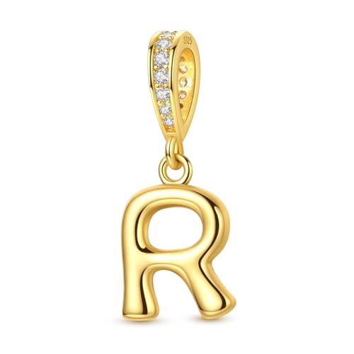 Hapour Gold Initial Letter Charms 925 Sterling Silver Alphabet Beads | 14K Gold Plated, A-Z Letter Charms, For Bracelets Necklace, Cubic Zirconia, DIY Dangle Pendant Beads, For Women Mom - color: Golden initial letter R