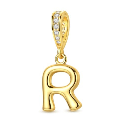 Hapour Gold Initial Letter Charms 925 Sterling Silver Alphabet Beads | 14K Gold Plated, A-Z Letter Charms, For Bracelets Necklace, Cubic Zirconia, DIY Dangle Pendant Beads, For Women Mom - color: Golden initial letter R