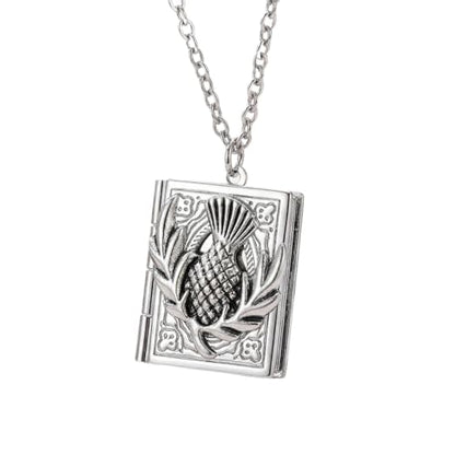 Photo Book Locket Necklace for Women Charm Choker Pendants that Holds Pictures Memorial Jewelry - color: Scottish Thistle