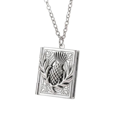 Photo Book Locket Necklace for Women Charm Choker Pendants that Holds Pictures Memorial Jewelry - color: Scottish Thistle