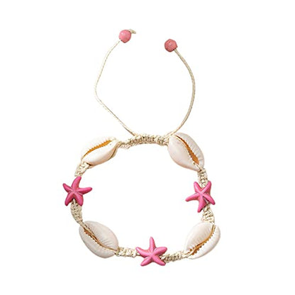 Caiyao Boho Turtle Starfish Shell Evil Eye Beach Ankle Bracelets Necklace Adjustable Summer Ocean Bracelets Jewelry for Women - style: Pink