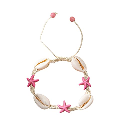 Caiyao Boho Turtle Starfish Shell Evil Eye Beach Ankle Bracelets Necklace Adjustable Summer Ocean Bracelets Jewelry for Women - style: Pink