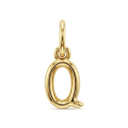 Gold Puffed Initial Letter Charm - 10 Karat Gold - 3D Bubble Letter Pendant - style: Letter q