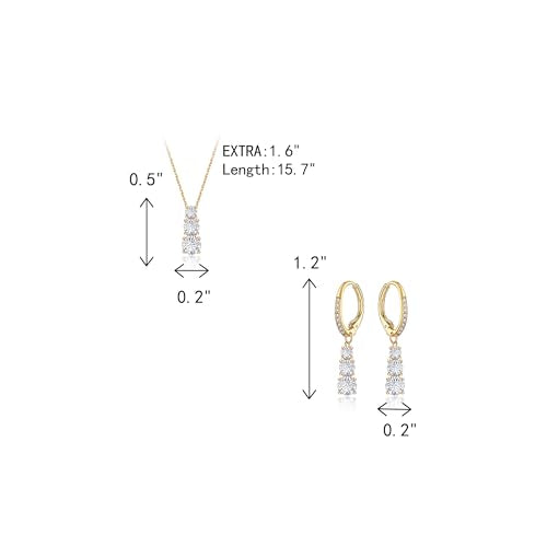 Crysdue Cubic Zirconia Jewelry Set for Women Bridesmaid, Classic Round Cut Drop Lightweight Lever Back Earrings Pendant Necklace Tennis Bracelet for Wedding Prom Party - style: 2pcs Gold