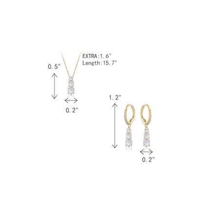 Crysdue Cubic Zirconia Jewelry Set for Women Bridesmaid, Classic Round Cut Drop Lightweight Lever Back Earrings Pendant Necklace Tennis Bracelet for Wedding Prom Party - style: 2pcs Gold