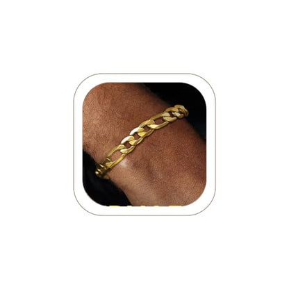 ChainsHouse Figaro Link Chain Bracelet for Men Stainless Steel Jewelry | Black/ Gold Bracelets Men, 6/9/13mm Figaro Cuabn Bracelets 7.5"/8.3", Chunky Hip Hop Wrist Hand Chain Bracelet for Gift - color: a: 9mm-gold
