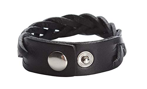 CCBFY Genuine Leather Bracelet Braided Sporty Wide Wristband Punk Jewelry for Men Women - color: 1 Piece - Black