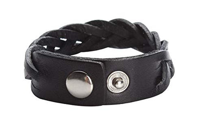 CCBFY Genuine Leather Bracelet Braided Sporty Wide Wristband Punk Jewelry for Men Women - color: Set of 2 - Black