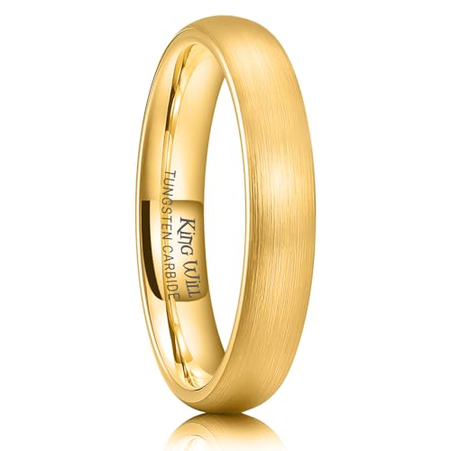 King Will Wedding Band for Men Women, 2/4/6/7/8mm Domed Matte Brushed Tungsten Carbide Rings, Solid/Dual Color Engagement Rings, Comfort Fit - color: Gold-4mm