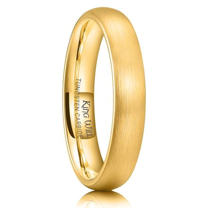King Will Wedding Band for Men Women, 2/4/6/7/8mm Domed Matte Brushed Tungsten Carbide Rings, Solid/Dual Color Engagement Rings, Comfort Fit - color: Gold-4mm