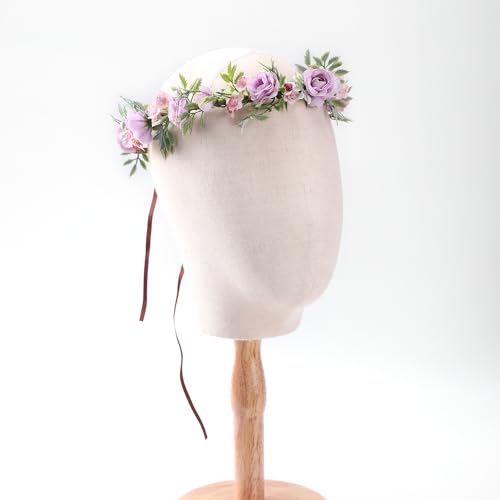 Fairy Purple Flower Crown Headband, Rose Floral Headpiece | Adjustable, Fairy Flower Crown, Women Girls, Renaissance Birthday Wedding Party Photo Props - color: Purple