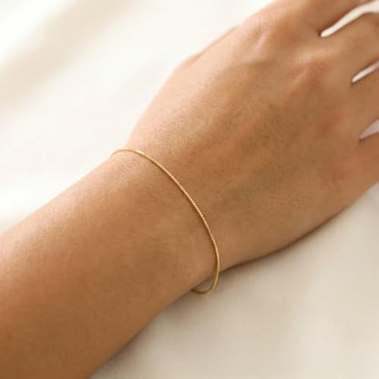 18K Gold Plated Pearl Beaded Cross Bracelets for Women Adjustable Stainless Steel Dainty Thin Gold Box Cuban Twisted Link Chain Bracelet Bridesmaid Jewelry Gifts - color: Box-Gold