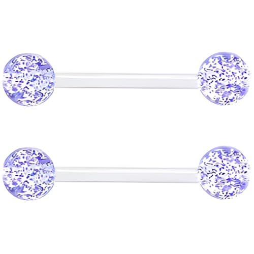 Sequin Barbell Piercing Set for Women Men 14 G Acrylic Hypoallergenic Tongue Ring Jewellery Cute Nipple Rings Piercings Bars Kit Clear Rod Long Body Jewelry 2 pcs Length 12 MM - color: Blue, size: 16 mm