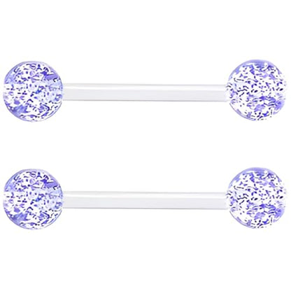Sequin Barbell Piercing Set for Women Men 14 G Acrylic Hypoallergenic Tongue Ring Jewellery Cute Nipple Rings Piercings Bars Kit Clear Rod Long Body Jewelry 2 pcs Length 12 MM - color: Blue, size: 16 mm