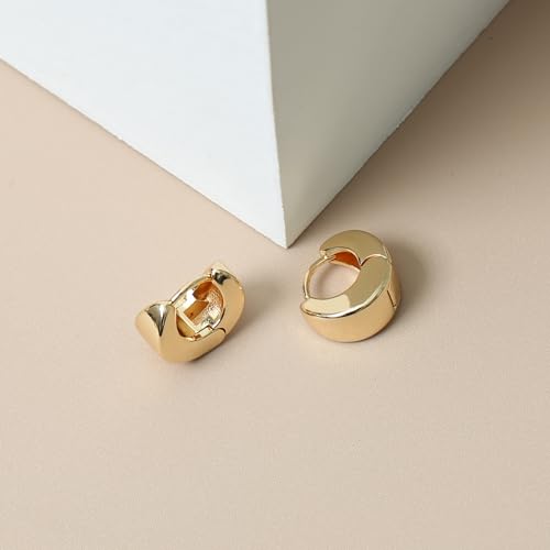 Small Chunky Gold Hoop Earrings For Women, 14k Gold Thick statement huggie hoop earrings Trendy Hoop Earrings Set Hypoallergenic Fashion Earrings - color: Triangle hoop-Gold