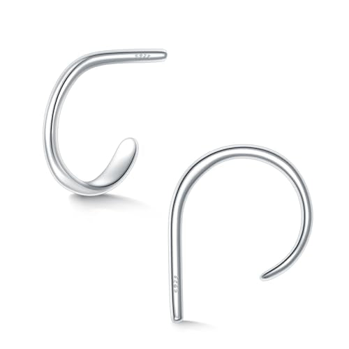 CHIC & ARTSY 925 Sterling Silver Open Hoop Earrings Small Hoop Earrings for Women Half Hoop Cartilage Piercing Adjustable Huggie Earrings - color: U:Silver 10mm