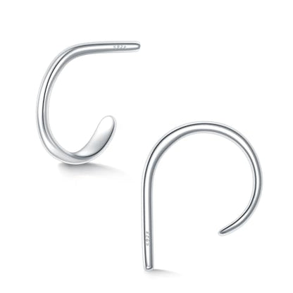 CHIC & ARTSY 925 Sterling Silver Open Hoop Earrings Small Hoop Earrings for Women Half Hoop Cartilage Piercing Adjustable Huggie Earrings - color: U:Silver 10mm