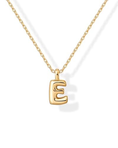 PAVOI 14K Gold Plated Dainty Chunky Bubble Initial Letter Pendant Necklace for Women | Alphabet Letter Necklace - style: - E