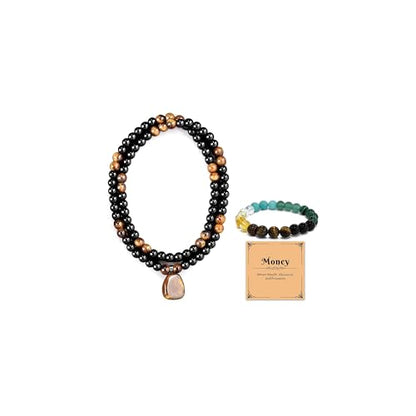 Money Bracelets Necklace Jewelry Set for Women Men Jade Crystal Tiger Eye Obsidian Beaded Necklace Feng Shui Good Luck Money Bracelet Wealth Attraction Accessories Outfits Protection Jewelry Gifts - color: A5