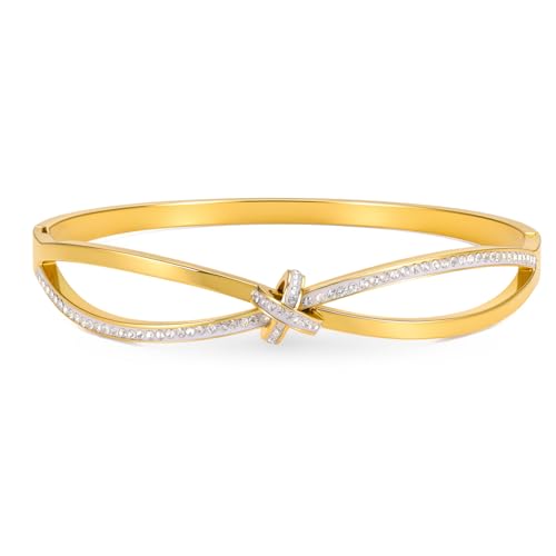 hotoo Gold Plated Bangle Bracelet for Women - style: Twisted Crystal Knot