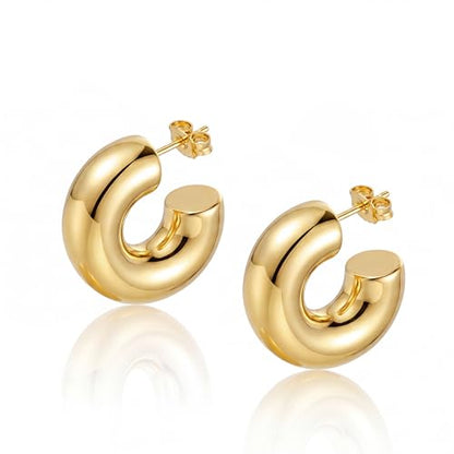 Necocy Chunky Gold Hoop Earrings for Women Non Tarnish, 14k Gold Plated Thick Triple Hoop Earrings Hypoallergenic Trendy Hoops Dainty Jewelry Gifts for Women - style: Chunky Tube C-Hoop