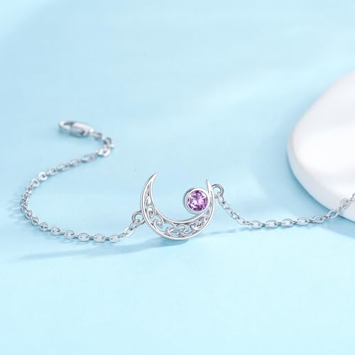 Moon Bracelet for Women 925 Sterling Silver Moonstone/Birthstone Moon Bracelet Butterfly/Dragonfly Bracelet Celtic Moon Butterfly Dragonfly Jewelry Gifts for Women - style: 06-June Birthstone