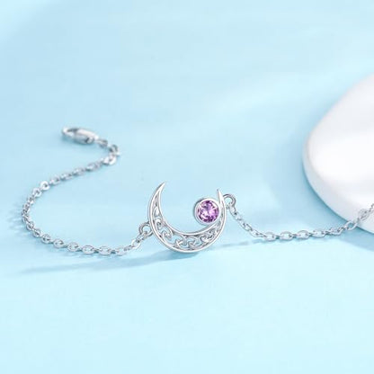 Moon Bracelet for Women 925 Sterling Silver Moonstone/Birthstone Moon Bracelet Butterfly/Dragonfly Bracelet Celtic Moon Butterfly Dragonfly Jewelry Gifts for Women - style: 06-June Birthstone
