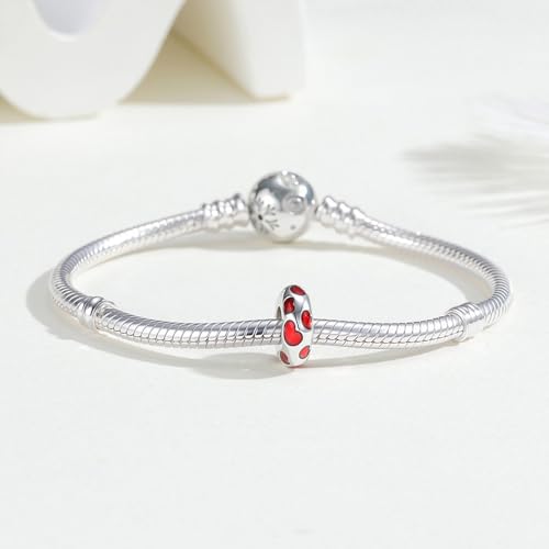 KEQ Clip Spacer Charm for Bracelet 925 Silver Pave Cubic Zirconia Clip Lock Stopper Bead Spacer For Women Bracelets Stopper Birthday Gifts European Openable Beads 2pcs - color: Red Heart