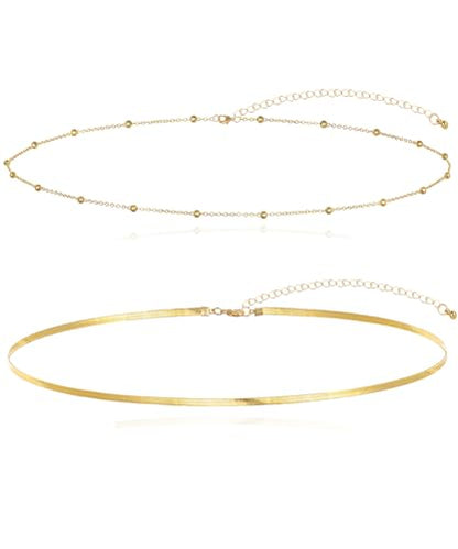2Pcs Waist Chain 18K Gold Plated Belly Chain Coin Sequin Satellite Beaded Snake Box Chain Layered Body Chain Sexy Bikini Summer Beach Body Jewelry Accessories for Women Adjustable - style: snake chain
