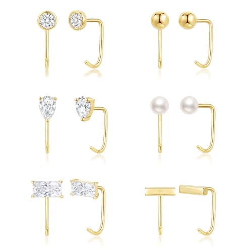 Backless Half Hoop Earrings Gold Silver Stay Close Huggie Hoop Earrings 14K Gold Plated Hypoallergenic Ardant Earring No Back Poke Free Comfort Sleeper Earring for Mutiple Piercing Fit Jewelry Gifts - color: B-GOLD