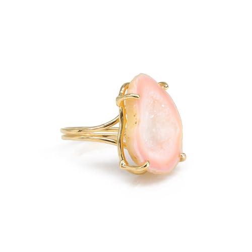 Elegant Geode Druzy Gemstone Statement Ring for Women, Adjustable Ring, Gold Plated Stone Size 20-25mm - color: Orange, style: 1