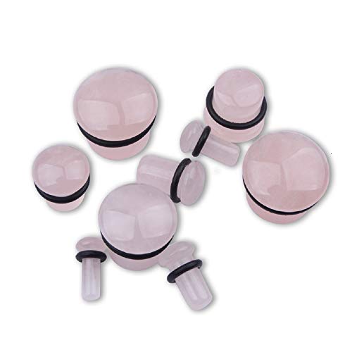 Single Flared Rose Rose Quartz Ear Gauges Plugs Tunnels Expanders Natural Stone Earrings Piercing Jewelry (0g(8mm))