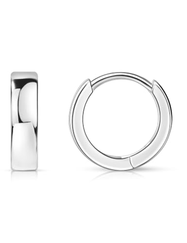 Fiusem 14K Gold Plated Huggie Hoop Earrings for Women | 8/10/12 Hypoallergenic Small Twisted beaded Huggie Earrings - color: Silver Hoop, size: 12MM