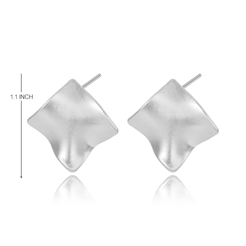 Unique Abstract Earrings For Women,Geometric Statement Stud Earring Large Hypoallergenic Earring for Gift - color: white gold plated Brushed