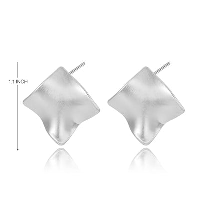 Unique Abstract Earrings For Women,Geometric Statement Stud Earring Large Hypoallergenic Earring for Gift - color: white gold plated Brushed