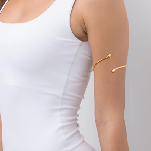 Gold Coil Arm Cuff for Women, Minimalist Armband Bangle Open Bracelet (Open - Gold)