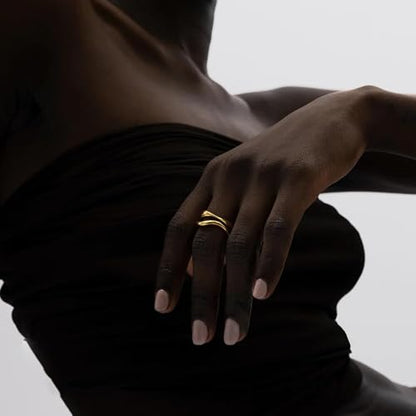Hey Harper Gold Ring for Women - Gold Plated Stacking Waterproof & Sweatproof Jewerly Ring - Everday Non Tarnish Cute Fashion Circle Rings - style: Marbella Ring