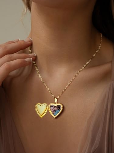 FindChic Locket Necklace for Women Custom Photo Memorial Gifts 4 Colors | Silver/Black/Rose Gold/Gold Plated Personalized for Loved Ones, Birthday Valentine's Day Keepsake - style: 14. No Pattern (DIY)-Gold