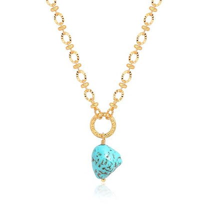 Aobei Pearl 18K Gold Plated Moon Star Lion Evil Eye Love Heart Cross Pendant Necklace Medallion Paperclip Chian Choker Layering Jewery for Women - color: Blue-green Irregular Turquoise