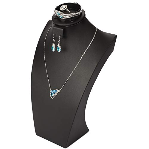 Black Leather Necklace Display,Jewelry Necklace Bust Display Stand for Bracelets,Earrings,Rings (H12.4inch) - size: H12.4inch